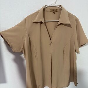 Tan Short Sleeve Button-Up Blouse